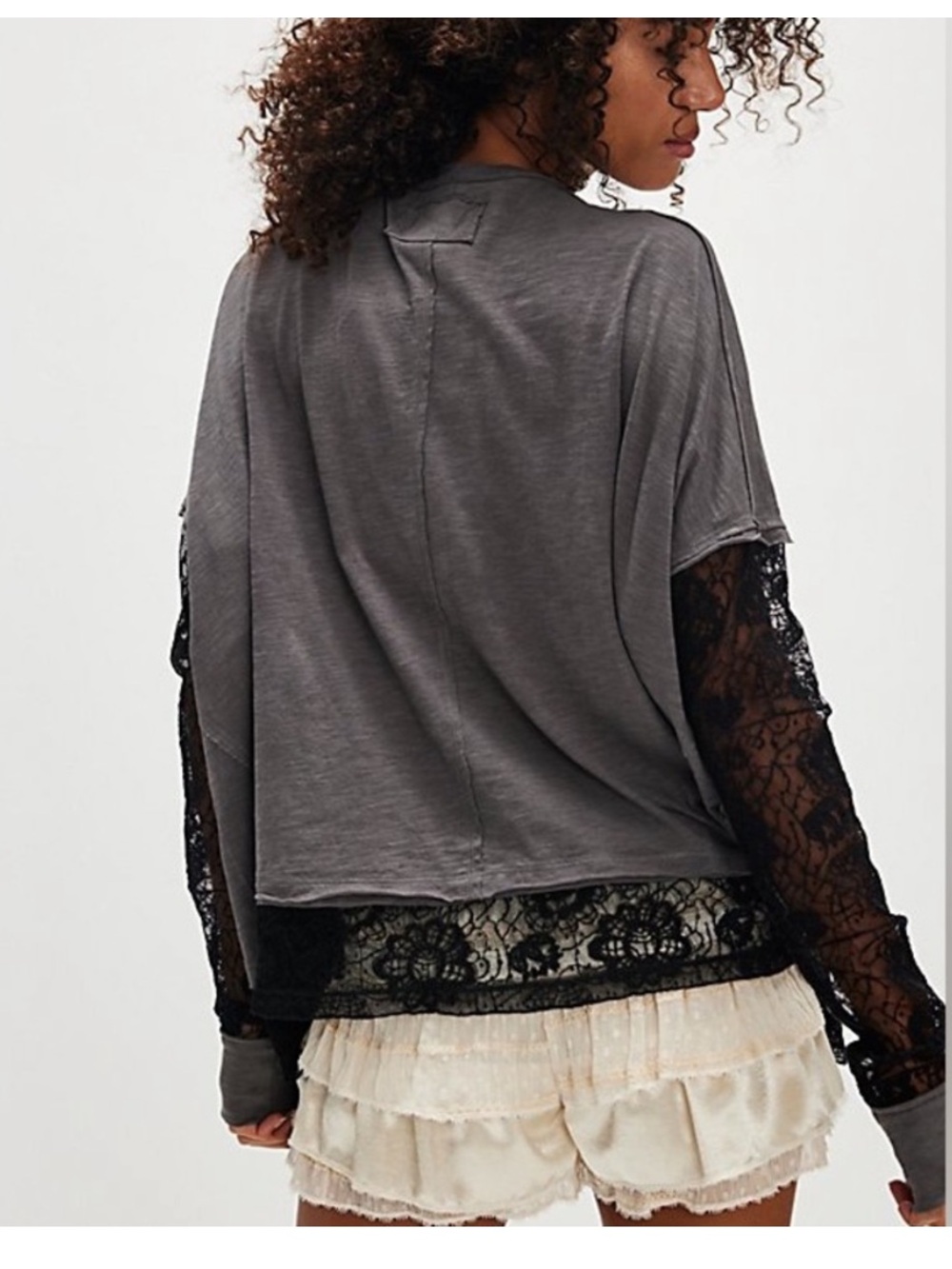 Free People Two-Tone Long Sleeve Tee in Gray and Black - Picture 11 of 11